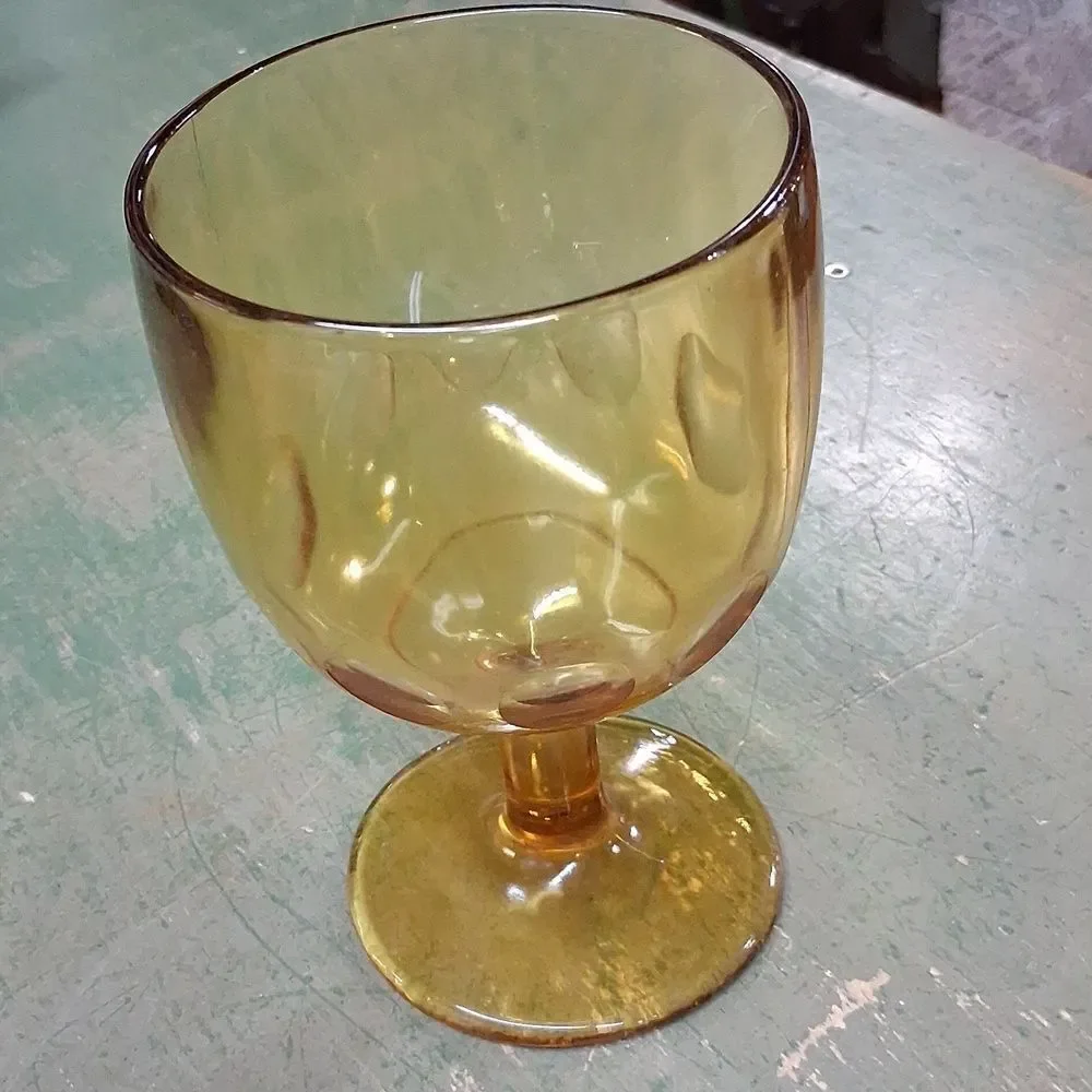 Vintage Bartlett Collins‎ Golden Amber Thumbprint Goblet